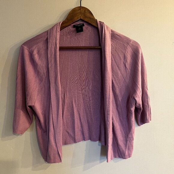 ANN TAYLOR Women's Purple Silk Blend 3/4 Sleeve Open Front Shawl Cardigan Size M - Picture 1 of 4